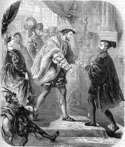 François Ier, roi de France (1494-1547) et Charles V (1500-1558) se rencontrent au Château de Châtellerault en janvier 1540. Dans "Histoire populaire de la France", sd. vers 1885. Gravure. - Unknown artist