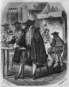 François Ravaillac (1578-1610) assassin du roi Henri IV volant dans une auberge le couteau avec lequel il doit frapper Henri IV - gravure du 19ème siècle - Unknown artist