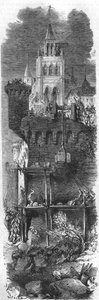 François de Guise (1519-1563), nommé gouverneur de Metz par le roi Henri II de France, force Charles V, empereur du Saint-Empire germanique à lever le siège de Metz en 1552. Gravure du XIXe siècle.