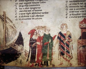 Marchand français à Venise. Miniature du Roman de Troie par Benoît de Sainte-Maure. XIVe siècle, Biblioteca Marciana, Venise - Unknown artist