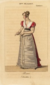 Soprano française Mlle Virginie Dejazet dans le rôle de Mimi dans le vaudeville en un acte Grisettes de Scribe et Dupin au Gymnase-Dramatique
