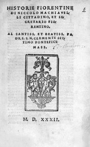 Frontispice de "Historie Fiorentine di Niccolo Machiavelli"