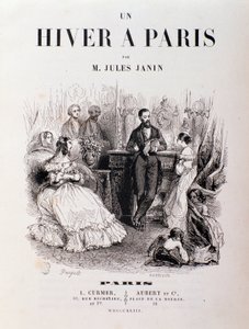 Frontispice de "Un hiver à Paris" de Jules Janin, Parisiens réunis dans un salon lors d