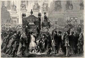 Cortège funéraire lors des obsèques de Gioachino Rossini (1799-1868) à Paris. Gravure dans L