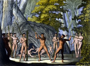 Lutte entre Botocudos, Indiens du Brésil - dans « Le costume ancien et moderne » par Ferrario, éd. Milan