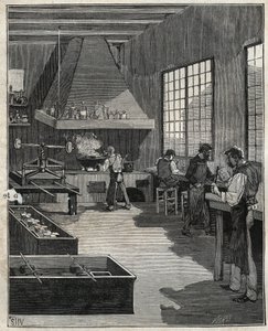 Orfèvrerie galvanique : préparation des moules. Gravure de 1885 dans "Les arts et métiers illustrés" par Adolphe Bitard. - Unknown artist