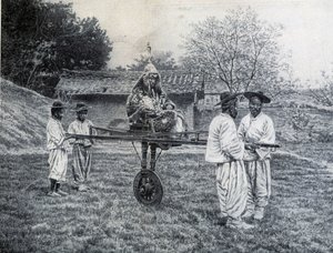 Général coréen sur une chaise à porteurs se rendant à une audience impériale - Unknown artist