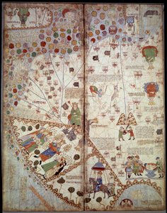 Carte géographique : Chine, vallée du Gange, Sumatra, Ceylan. Atlas catalan (carte catalane) (Espagne). Manuscrit de 1375 (Folio 2v - folio 3) par Abraham Cresques. BN, Paris - Unknown artist