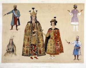 Planche de costumes géorgiens aux 16ème et 17ème siècles : Roi Irakli (1744 - 1798), Gheorghi X (1687), Princesse Chartchevadze (Ambassadeur de Géorgie à Saint-Pétersbourg sous Catherine II 1780), Reine Mary (fille de Dadian de Mingrélie avec son fils Otth - Unknown artist