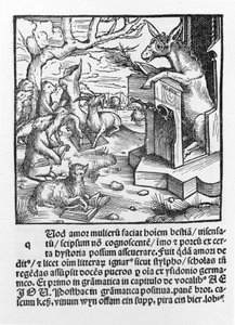 Incunable allemand représentant un âne enseignant une classe d
