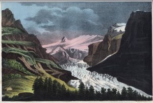 Glacier de Grindelwald en Suisse - Suisse, glacier de Grindelwald au 19ème siècle - gravure de "Usi e Costumi di Tutti i Popoli dell