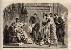 Gordien I (158-238) refusant la dignité impériale - gravure dans "Dictionnaire populaire illustré" - 1864
