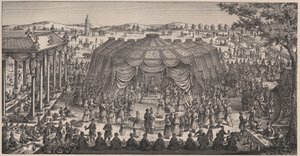 Grand Banquet donné par Tamerlan (1336-1405) dans la plaine de Khani Gheul pour célébrer le mariage de ses petits-enfants - Gravure du 19ème siècle - Unknown artist
