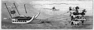 Exposition du Groenland à la Société de Géographie, Paris : modèle de traîneau fabriqué par les Esquimaux. Gravure dans « La Nature : revue des sciences et de leurs applications aux arts et à l