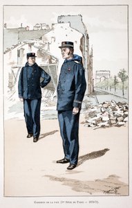 Gardiens de la paix (premier siège de Paris 1870-1871). Eau-forte en couleurs, pour illustration Histoire du corps des gardiens de la paix, livre publié sous les auspices de Louis Lépine (1846-1933) préfet de police de la Seine, par Alfred Rey (1864-?) - Unknown artist