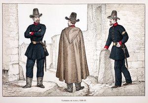 Gardiens de la paix (1848-1849). Eau-forte en couleurs, pour illustration « Histoire du corps des gardiens de la paix » livre publié sous les auspices de Louis Lépine (1846-1933) préfet de police de la Seine, par Alfred Rey (1864-?) et Louis Féron - Unknown artist