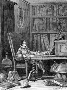 Guillaume Gilbert (1540-1603) écrivant son traité « De arte magnetica » vers 1600. Gravure du 19e siècle - Unknown artist