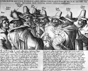 Poudre à canon : Bates, Robert Winter, Christopher Wright, John Wright, Thomas Percy, Guido Fawkes, Thomas Winter - Unknown artist