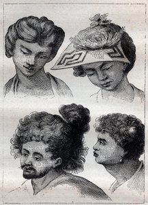 Coiffures des habitants de Tahiti - illustration tirée de « Les grands marins du 18ème siècle » - Unknown artist