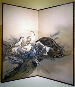 Faucons, nid et arbre brisé - Unknown artist