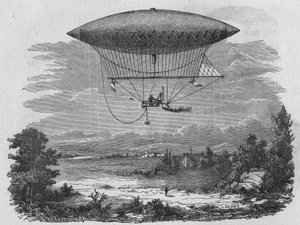 Henry Giffard teste un aérostat à vapeur de 44 mètres de long. Dans "Album de la Science", Éditions Jouvet. - Unknown artist