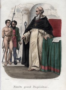 Prisonnier hérétique et Grand Inquisiteur jésuite sous le règne du pape Clément VIII. Gravure de 1842 dans « Histoire des papes » de Maurice Lachatre. Collection privée. - Unknown artist