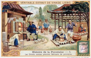 Histoire de la porcelaine : les Chinois comme premiers fabricants de porcelaine - chromolithographie Liebig