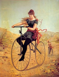 Histoire de la bicyclette : vélocipédiste ou une femme pédalant sur un vélo