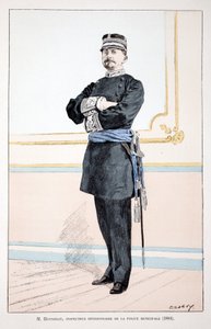 Honorat, inspecteur divisionnaire de la police municipale (1884). Eau-forte en couleurs, pour illustration « Histoire du corps des gardiens de la paix » livre publié sous les auspices de Louis Lépine (1846-1933) préfet de police de la Seine, par Alfred Rey - Unknown artist