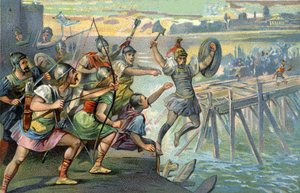 Horatius Cocles (Horatius Le Borgne), héros légendaire défendant le seul pont qui traversait le Tibre, alors que la jeune République romaine était menacée par l