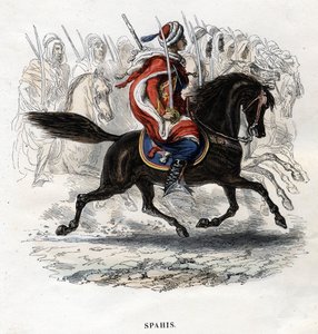Spahis à cheval. Gravure de 1844. - Unknown artist