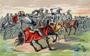 Guerre de Cent Ans : Jean Talbot (1390-1453) 1er comte de Shrewsbury, 7e baron Talbot chevalier de la Jarretière en 1424 tué à la bataille de Castillon en 1453. Chromolithographie - Unknown artist