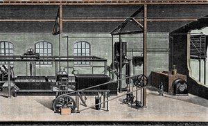 Fabrication de glace : installation des douanes. Gravure du 19ème siècle - Unknown artist