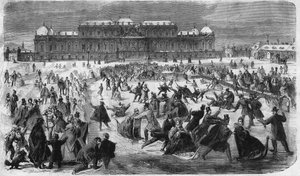 Patinage sur glace sur la place du Belvédère à Vienne en 1864.