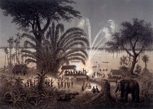 Illumination de la rivière pendant le Festival de Bassac, Laos siamois. Dans "Atlas du voyage d