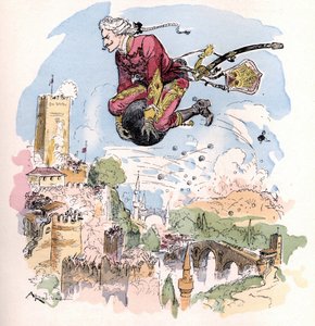 Illustration par Albert Robida dans « Histoire et aventures du Baron de Munchausen, H. Laurens Ed., fin du 19ème siècle » - Unknown artist