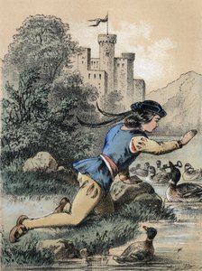 Illustration des contes de Franz Hoffmann « Contes et Fables - Les 3 princes » : Un prince recevant une clé d