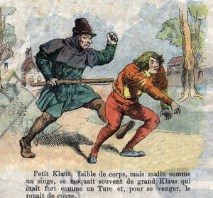 Illustration de la fin du XIXe siècle pour le conte de Hans Christian Andersen (1805-1875) « Grand Claus et Petit Claus » (Klaus). Collection privée. - Unknown artist