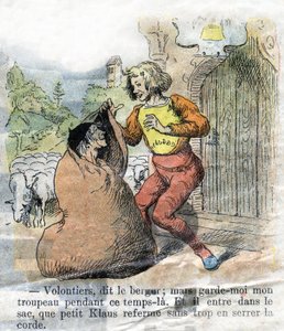 Illustration de la fin du XIXe siècle pour le conte de Hans Christian Andersen (1805-1875) « Grand Claus et Petit Claus » (Klaus). Collection privée. - Unknown artist