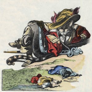 Illustration du conte « Le terrible Raminagrobis et les souris ». Dans « Contes de la maison pour les petits ». Gravure anonyme du XIXe siècle - Unknown artist