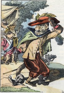 Illustration du conte « Le terrible Raminagrobis et les souris ». Dans « Contes de la maison pour les petits ». Gravure anonyme du XIXe siècle - Unknown artist