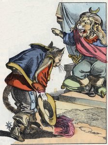 Illustration du conte « Le terrible Raminagrobis et les souris ». Dans « Contes de la maison pour les petits ». Gravure anonyme du XIXe siècle - Unknown artist