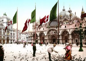Illustration représentant la place Saint-Marc à Venise. Photochrome de la fin du XIXe siècle. - Unknown artist
