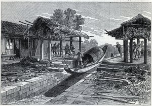 Plan incliné pour bateaux à Ning-Po (ou Ning Po en Chine). Gravure dans « La Nature » - Unknown artist