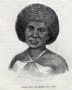 Peuples indigènes de Nouvelle-Guinée : jeune fille de Lobo. Gravure dans "L