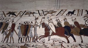 Intendant Wadard (à cheval) et les hommes de la troupe de Guillaume - Tapisserie de Bayeux, dite Broderie de la reine Mathilde - Unknown artist