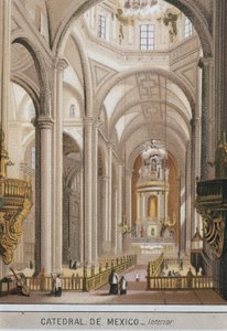 Vue intérieure de la cathédrale de Guadalajara à Mexico, Mexique. Chromolithographie vers 1880 - Unknown artist