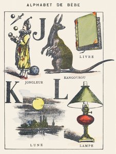 J K L: jongleur, kangourou, livre, lune, lampe