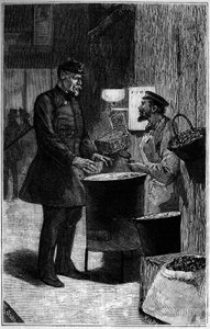 Jacques Gaudry chez un marchand de châtaignes. Gravure dans «Le journal de la jeunesse» - Unknown artist