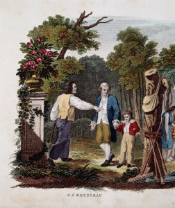 Jean-Jacques Rousseau avec un enfant, interpellé par un paysan